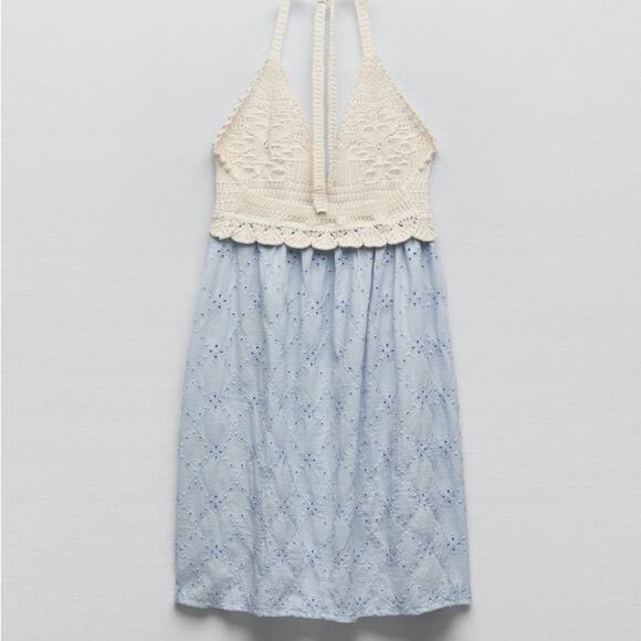 ZARA COMBINATION EMBROIDERED KNIT DRES - Picture 11 of 12